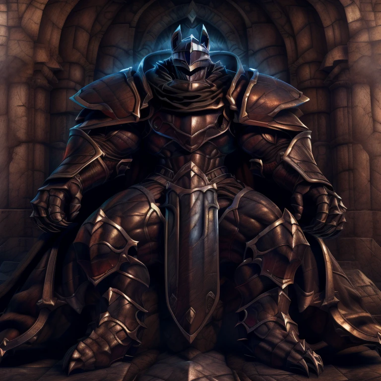 (masterpiece, best quality, detailed:1.2) (Pokémon) LUCARIO, detailed full body, a knight's mechanical armor, glowing wide and heavy armor, wears full body armor. massive muscles, huge pecs, chiseled abs, huge pectorals, exaggeratedly huge muscles. wearing a cloak. unusually developed muscular body big muscle, pecs, triceps, traps, waist narrow, unusually developed muscular body, Dark knight, BlackKnight_fe, The claws are sharp, Sharp teeth, He wears a black cloak on his back. sitting on the throne,