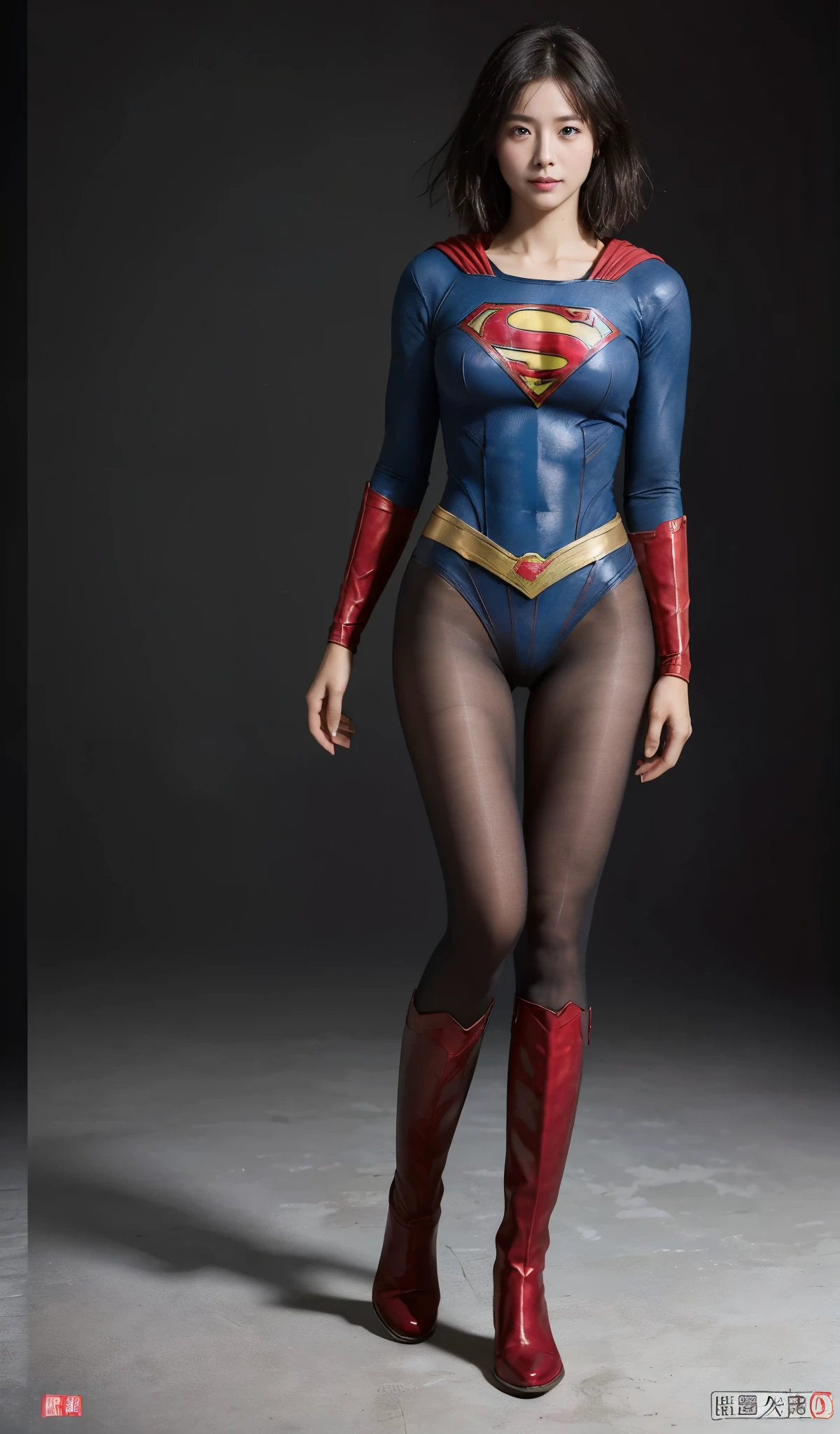 No background、(((Beautiful legs in black tights.)))、(((Legally express the beauty of your smile)))、((((Make the most of your original images)))、(((Supergirl Costume)))、(((Beautiful short bob hair)))、(((suffering)))、(((Please wear black tights....、Wear red boots)))、((Best image quality、8k))、((Highest quality、8k、masterpiece:1.3))、(((Preserve background )))、Sharp focus:1.2、Beautiful woman with perfect figure:1.4、Slim Abs:1.2、Wet body:1.5、Highly detailed face and skin texture、8k