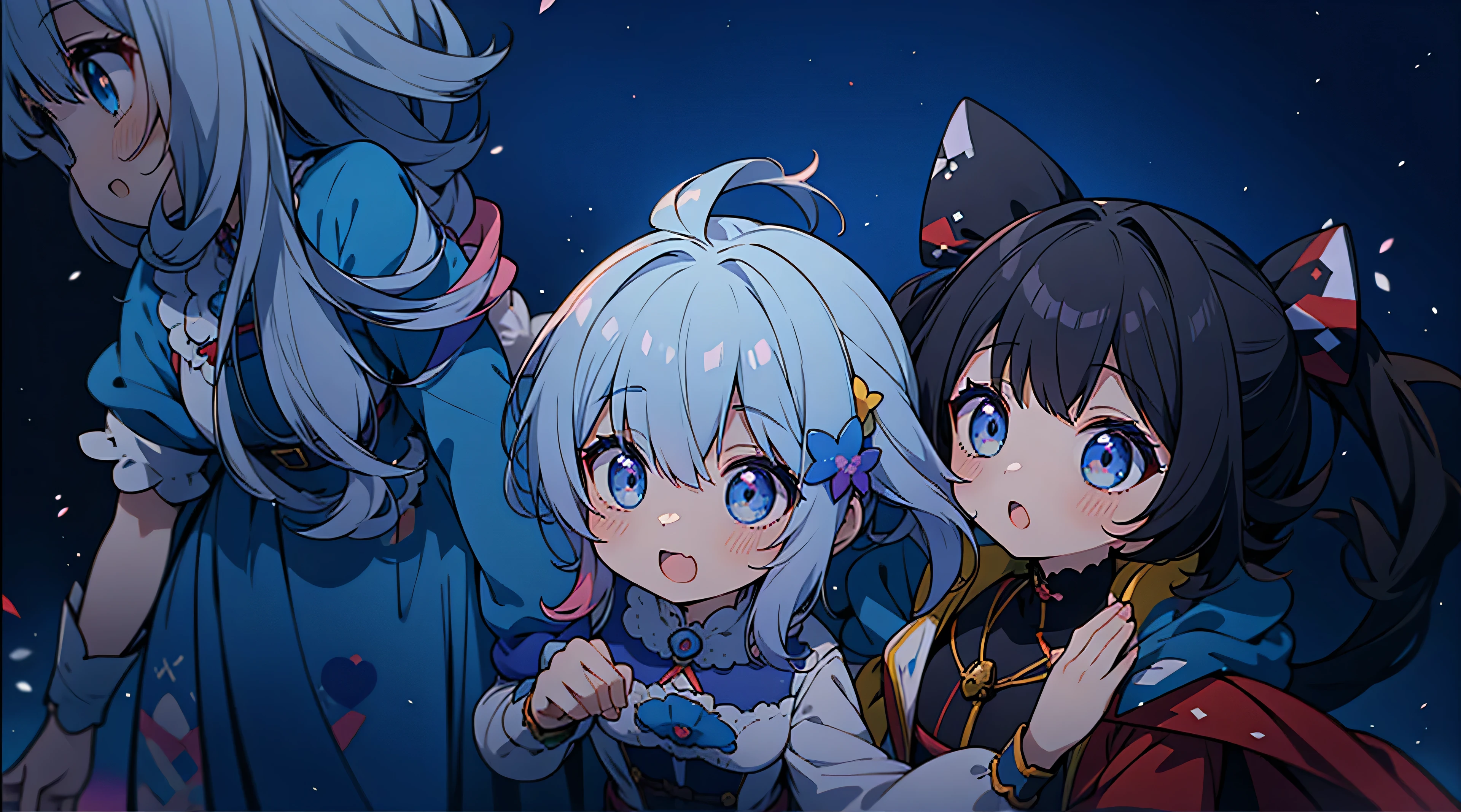 two anime girls dressed in colorful dresses standing next to each other, Anime Style. 8k, Rainbow colored clothes, colorful]”, Anime Color, artwork in the style of Switzerland, Switzerland, Anime Style 4 k, Two beautiful anime girls, Rainbow Core, cute colorful adorable, Switzerland on pixiv artstation, Just one rainbow 8 K