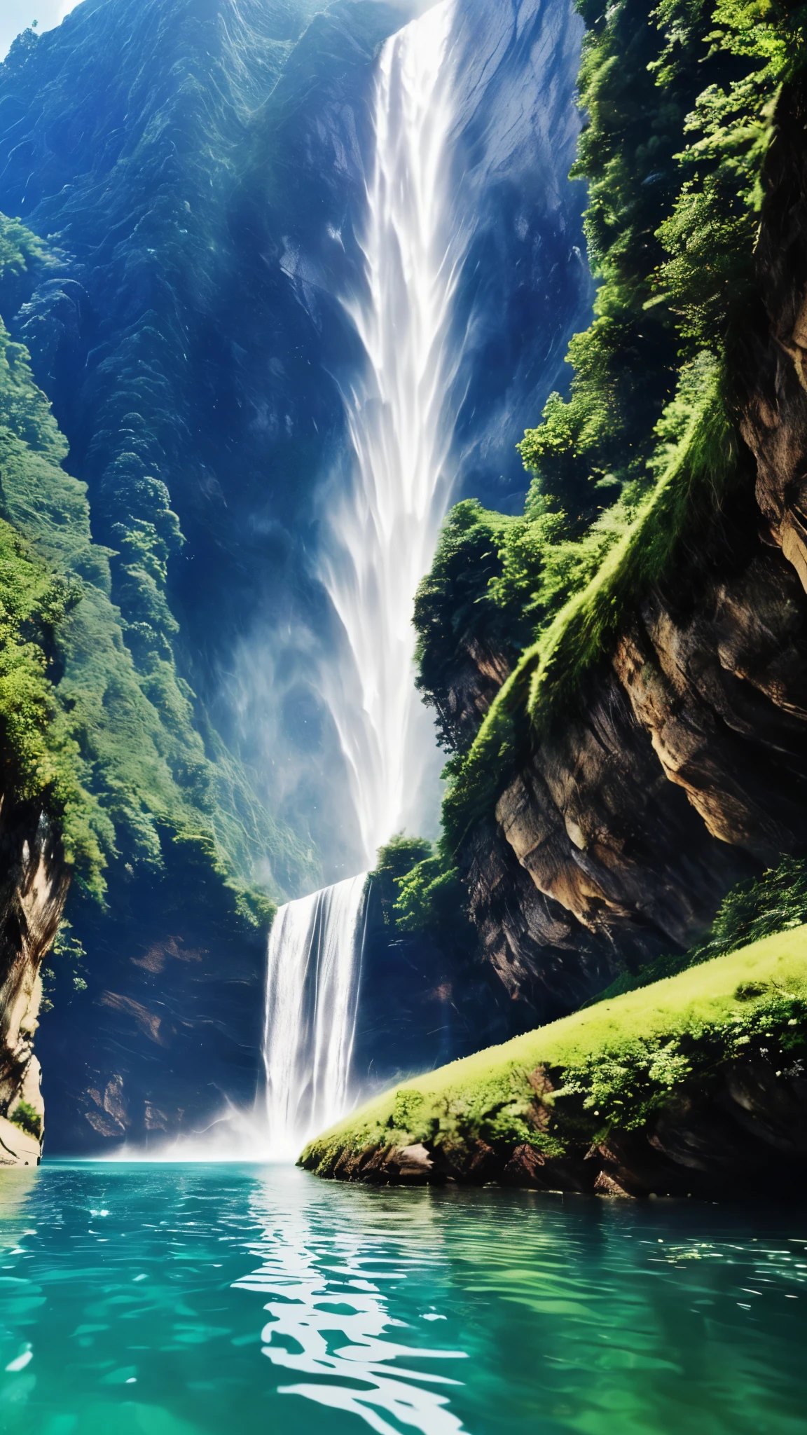 (logo、wonderful、8k、Tabletop、RAW Photos、wonderful、最high quality、フォトリアリスティックかつVery detailed、CG、high quality、Very detailed、Narrative poem、Particle Effects、Dynamic Effects、Text Boundary Depth、Cinematic Light、Lens flare、Ray Tracing、Tabletop、Genuine、Ultra HD、Fantasy)、Beautiful Water、Splash、Water flow、Water swell、Great beauty、透き通ったgreenい水の美しさと輝き、The tranquility and beauty of water、wonderfulWind景、Beautiful natural water、green、Wind、wonder、wonderful