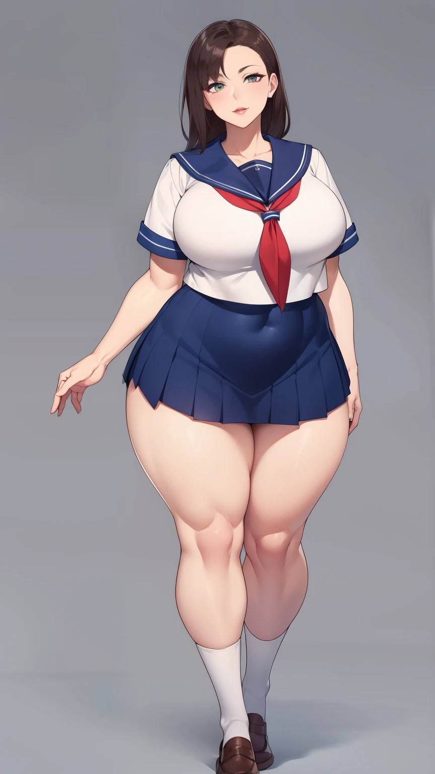 Large Breasts, Big Hips,Full Body Shot, Mature mother, Whipping the lower body, Plump thighs, Whole calf, Seductive mature woman, Perfect body, Plus Size Model,high school girl,Sailor suit, The skirt is short,Mature woman wearing Sailor suit,