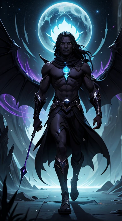 Ashema, known as the Voidwalker, is a deeply respected Vun member embodying the primordial element of void, representing the metaphysical forces of darkness and nothingness. With black and dark purple skin, black leathery wings, and scars filled with the whispers of creation, Ashema exudes an aura of mystery and power. Despite his fearless facade, his greatest fear lies in the unraveling of reality itself, a concept he is intricately connected to. Finding solace in astral meditation and sculpting obsidian, Ashema reflects the beauty he perceives in the aether. Born from the emptiness between stars, his consciousness emerged understanding the delicate balance needed to uphold existence. His loyalty to Vunara and her chosen is unwavering, as he sees it as his duty to maintain the order of the multiverse with silent, relentless vigilance.
Ashema, the Voidwalker, is a Vun member embodying the primordial element of void exuding an ethereal yet intimidating presence with ebon skin transitioning to deep purple, large black leathery wings, and scars seething with molten light. His eyes like voids add to his mysterious aura. Ashema's confrontational attitude is balanced by a reserved and suspicious disposition, especially towards others except for his deeply respected Aethereas Zephyrion and Zaniir. Despite his fearless facade, Ashema's greatest fear lies in the unraveling of reality itself, a concept he is intricately connected to. He finds solace in astral meditation and sculpting obsidian, reflecting the beauty he perceives in the aether Born from the whisper of creation, Ashema's consciousness emerged from the emptiness between stars, understanding the delicate balance needed to uphold existence. His loyalty to Vunara and her chosen is a commitment to maintaining the order of the multiverse, a duty he carries with silent, relentless
Ashema is a Vun member and the primordial element of void representing the metaphysical forces of darkness and nothingness. He possesses