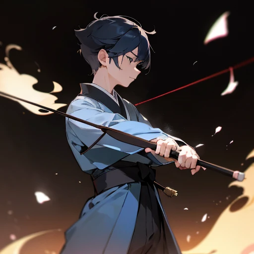Kyudo uniform、youth、male、Short Hairstyle、Japanese style、kimono、Dark blue hair、Anime Style、Manga style