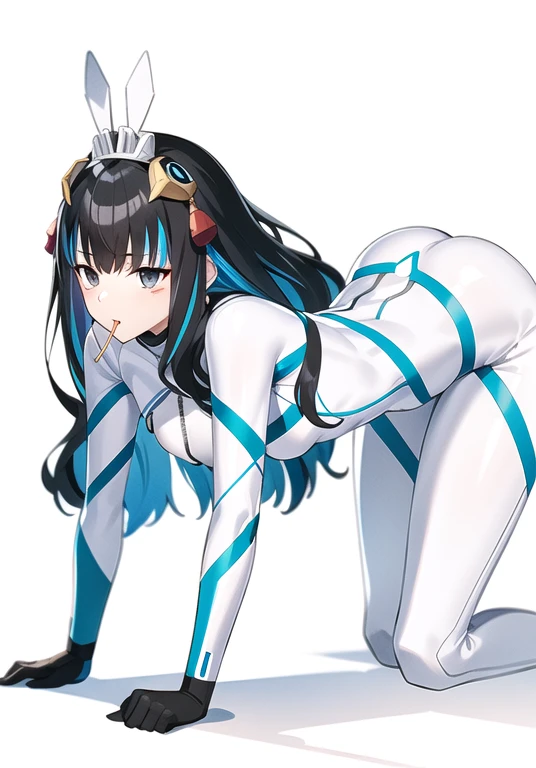 masterpiece, highest quality, High resolution,
One girl, alone, white Bodysuits, Long Hair, Plug Suit, chest, Bodysuits, View your viewers, Pilot Suit, medium chest, Floating Hair, White Background, Floral Background, Mouth closed, Cosplay, The legs are detached from the frame,On all fours,(Focus on the butt)