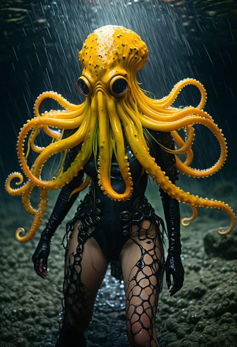8K, ARTISTIC photogrAphy, best quAlity, mAsterpiece: 1.2), A (potrAit:1.2) witch Cthulhu soldier, ORANGE-BLACK many octopus style tentacles, full body RAW candid cinema, yellow hair, 16mm, color graded portra 400 film, remarkable color, ultra realistic, sad admosphere, dark lighting, oppressive atmosphere, depressive colors, kodak portra 400, photograph,r, Natural Light, Pinhead lighgts, blur reflection, Brush Strokes, Smooth, abstract, Splatter, Oil On Canvas, rainbow colors, fractal isometrics details bioluminescens : a stunning realistic photograph of wet bone structure, 3d render, octane render, intricately detailed, titanium decorative headdress, cinematic, trending on artstation | Isometric | Centered
