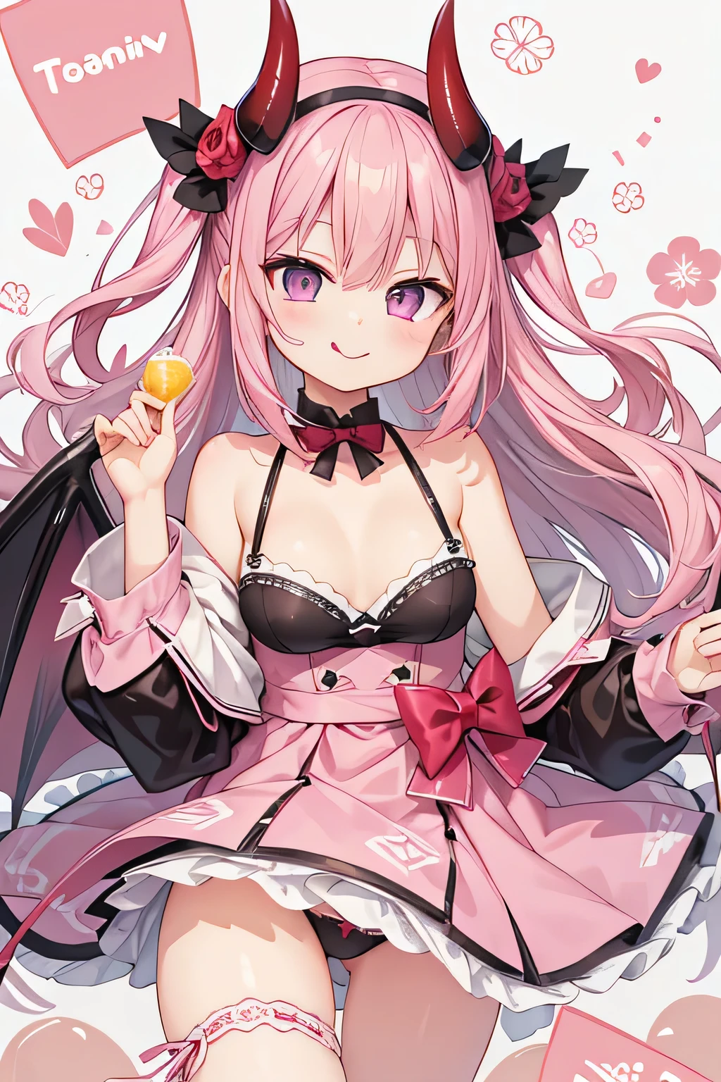 highest quality、Tongue out、smile、Panty shot、Devil's Wings、Black Hair、Long Hair