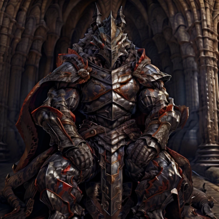 demon lord dragon batzz, BlackKnight_fe, (masterpiece, best quality, detailed:1.2) detailed full body, a knight's mechanical armor, glowing wide and heavy armor, wears full body armor. massive muscles, huge pecs, chiseled abs, huge pectorals, exaggeratedly huge muscles. wearing a cloak. unusually developed muscular body big muscle, pecs, triceps, traps, waist narrow, unusually developed muscular body, Dark knight, The claws are sharp, Sharp teeth, He wears a black cloak on his back. sitting on the throne,