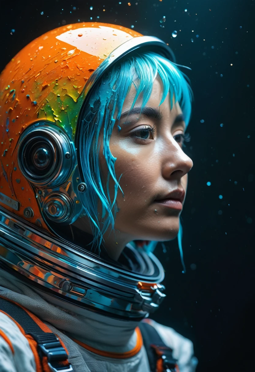 8K, ARTISTIC photogrAphy, best quAlity, mAsterpiece: 1.2), A (potrAit:1.2)  ASTRONAUT  ORANGE, full body RAW candid cinema, cyan hair, 16mm, color graded portra 400 film, remarkable color, ultra realistic, sad admosphere, dark lighting, oppressive atmosphere, depressive colors, kodak portra 400, photograph,r, Natural Light,  Pinhead lighgts, blur reflection, Brush Strokes, Smooth, abstract, Splatter, Oil On Canvas, rainbow colors, fractal isometrics details bioluminescens : a stunning realistic photograph of wet bone structure, 3d render, octane render, intricately detailed, titanium decorative headdress, cinematic, trending on artstation | Isometric | Centered