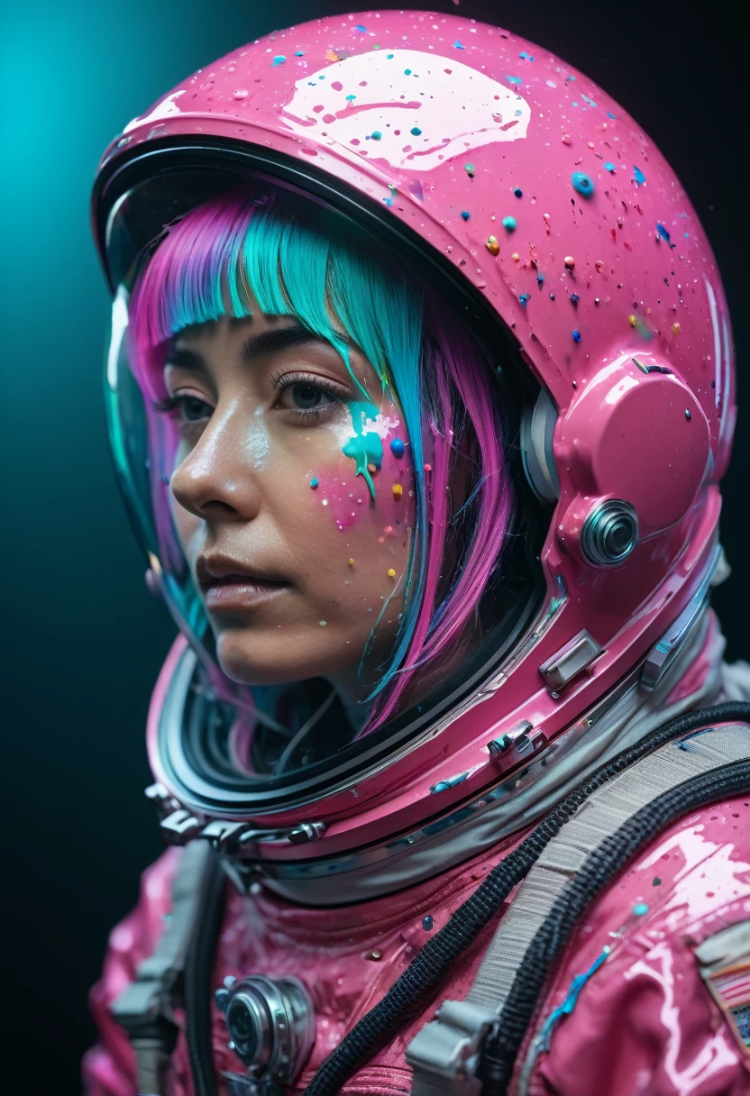 8K, ARTISTIC photogrAphy, best quAlity, mAsterpiece: 1.2), A (potrAit:1.2) ASTRONAUT pink , full body RAW candid cinema, cyan hair, 16mm, color graded portra 400 film, remarkable color, ultra realistic, sad admosphere, dark lighting, oppressive atmosphere, depressive colors, kodak portra 400, photograph,r, Natural Light, Pinhead lighgts, blur reflection, Brush Strokes, Smooth, abstract, Splatter, Oil On Canvas, rainbow colors, fractal isometrics details bioluminescens : a stunning realistic photograph of wet bone structure, 3d render, octane render, intricately detailed, titanium decorative headdress, cinematic, trending on artstation | Isometric | Centered
