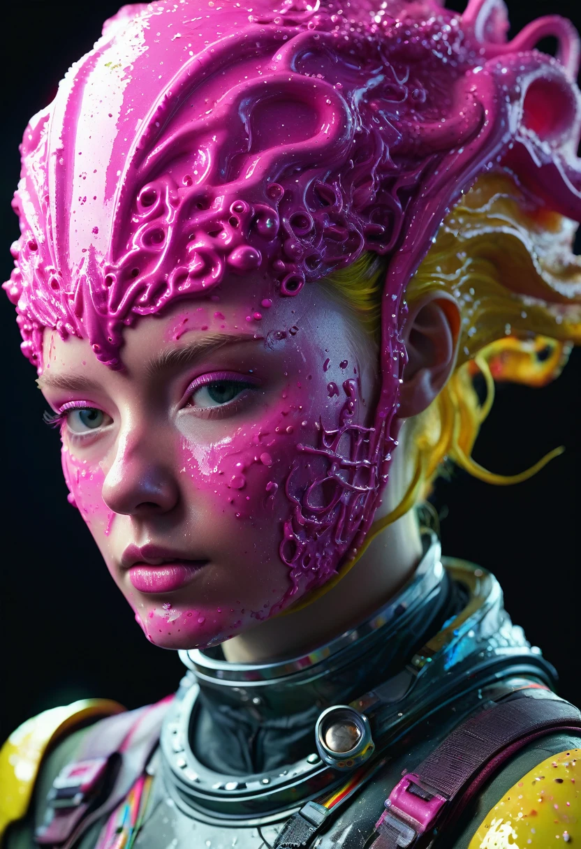 8K, ARTISTIC photogrAphy, best quAlity, mAsterpiece: 1.2), A (potrAit:1.2) ASTRONAUT  pink Cthulhu , full body RAW candid cinema, yellow hair, 16mm, color graded portra 400 film, remarkable color, ultra realistic, sad admosphere, dark lighting, oppressive atmosphere, depressive colors, kodak portra 400, photograph,r, Natural Light,  Pinhead lighgts, blur reflection, Brush Strokes, Smooth, abstract, Splatter, Oil On Canvas, rainbow colors, fractal isometrics details bioluminescens : a stunning realistic photograph of wet bone structure, 3d render, octane render, intricately detailed, titanium decorative headdress, cinematic, trending on artstation | Isometric | Centered