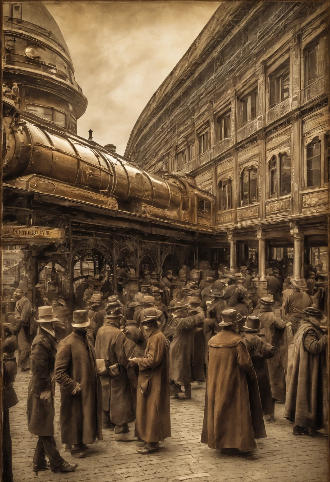  Mystical scene of people in cloaks holding tickets at a train platform, with 16 on the train, departure and arrival board showing 15-16% in 2024 and 10-12% in 2025, filtered in a Dune-like style.