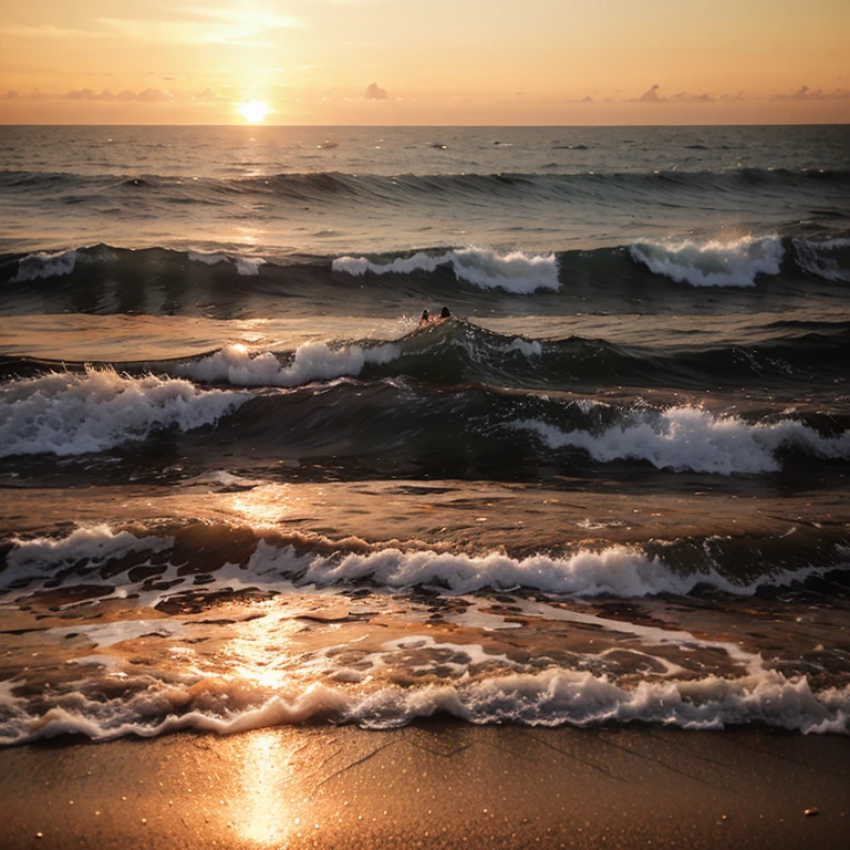 The ocean with an orange sunset