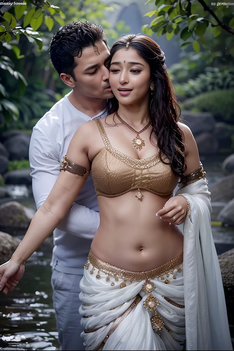 HD wallpaper 32k cinematic shoot of a Beautiful cute wet Pooja Hegde, with thick thighs and a curvy chubby waist, wearing a beautiful Indian dress, ((lowwaist)), ((kissing by a man)), ((kiss)), ((wet girl)), ((sweaty girl)), ((kissing a man)), ((kiss)), ((kiss on the navel))