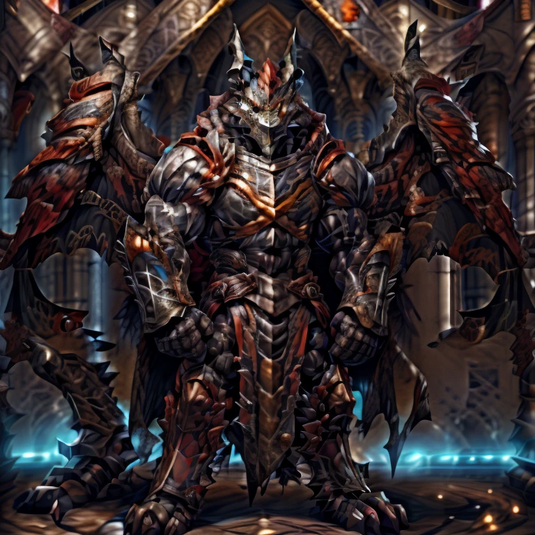 demon lord dragon batzz, BlackKnight_fe, (masterpiece, best quality, detailed:1.2) full body, detailed full body, a knight's mechanical armor, glowing wide and heavy armor, wears full body armor. massive muscles, huge pecs, chiseled abs, huge pectorals, exaggeratedly huge muscles. wearing a cloak. unusually developed muscular body big muscle, pecs, triceps, traps, waist narrow, unusually developed muscular body, The claws are sharp, Sharp teeth, Spread wings, It has wings. have big wings.