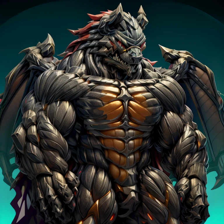 wearing crNanosuit, demon lord dragon batzz, (masterpiece, best quality, detailed:1.2) full body, detailed full body, a knight's mechanical armor, glowing wide and heavy armor, wears full body armor. massive muscles, huge pecs, chiseled abs, huge pectorals, exaggeratedly huge muscles. wearing a cloak. unusually developed muscular body big muscle, pecs, triceps, traps, waist narrow, unusually developed muscular body, The claws are sharp, Sharp teeth, Spread wings, It has wings. have big wings