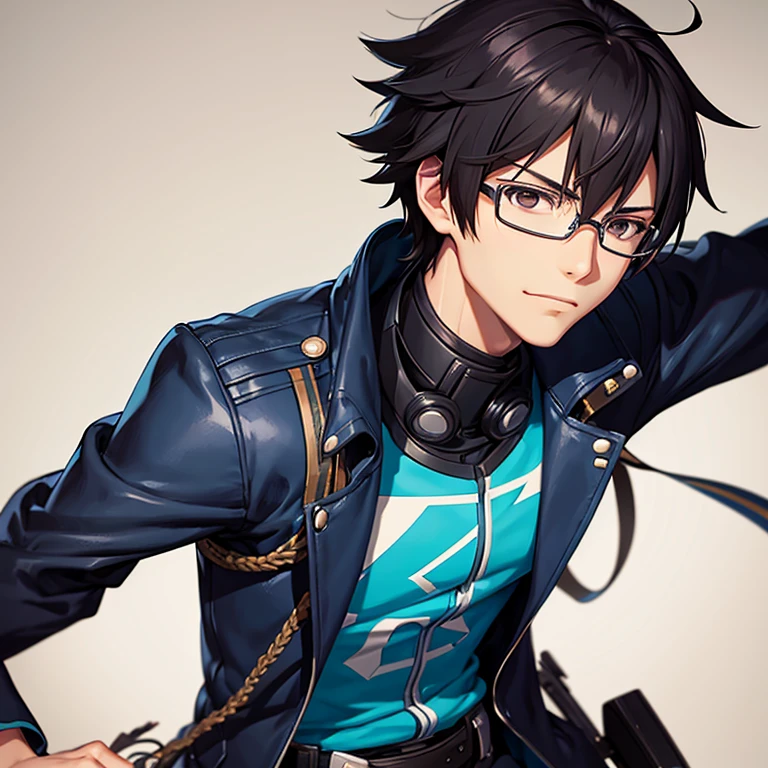 a close up of a person with glasses and a jacket, animestyle, black hair, makoto, okita sougo, makoto shinka, sougo okita, anime handsome man, shinkai makoto, male anime character, hijikata toushirou, roguish smirk, range murata and artgerm, makoto shinkai ( apex legends )
