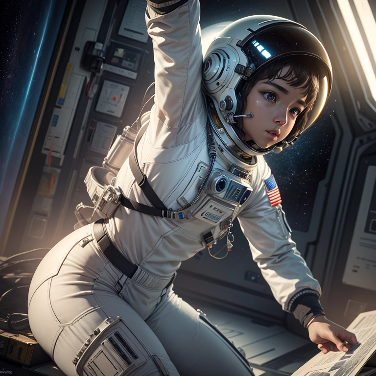 : Masterpiece, photorealistic, photorealism, best quality, ultra-detailed:1.3, dancing astronauts, astronaut's suit, cosmonaut's helmet, space in the background,