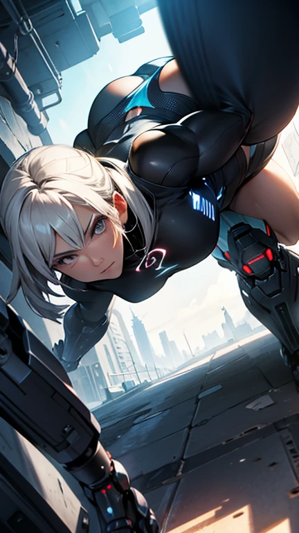 Beautiful cybernetic girl looking at camera in underwear detailed muscles realistic masterpieces dynamic poses