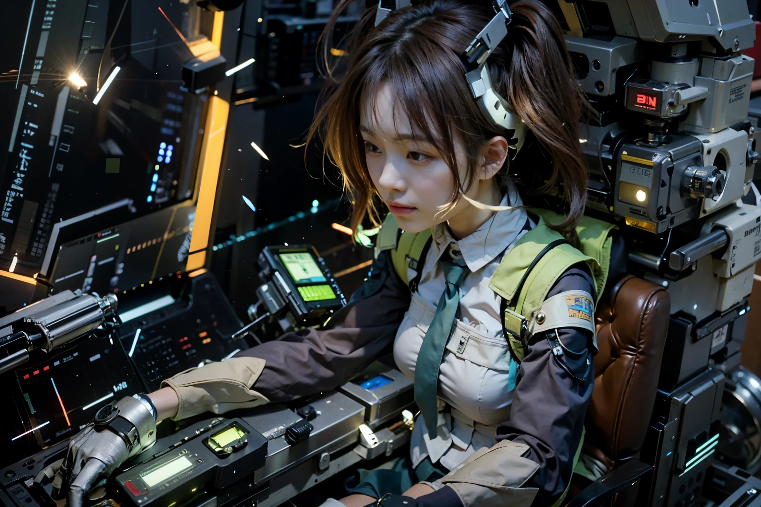 (masterpiece, highest quality:1.2), (8K Ultra HD, 16k, 32k, Ultra-high resolution), (Realistic:1.37), (RAW Photos), Ultimately realistic, Ultimately realistic details, Ultimately realistic texture, Ultimate in exquisite detail, Ultimately realistic lighting, Ultimately realistic shadow, Japanese Girls, Extremely cute face, Ultimate RAW Skin, Ultimately realistic eyes, (mechanical:1.4),  (armor), whole body, Wide Shot