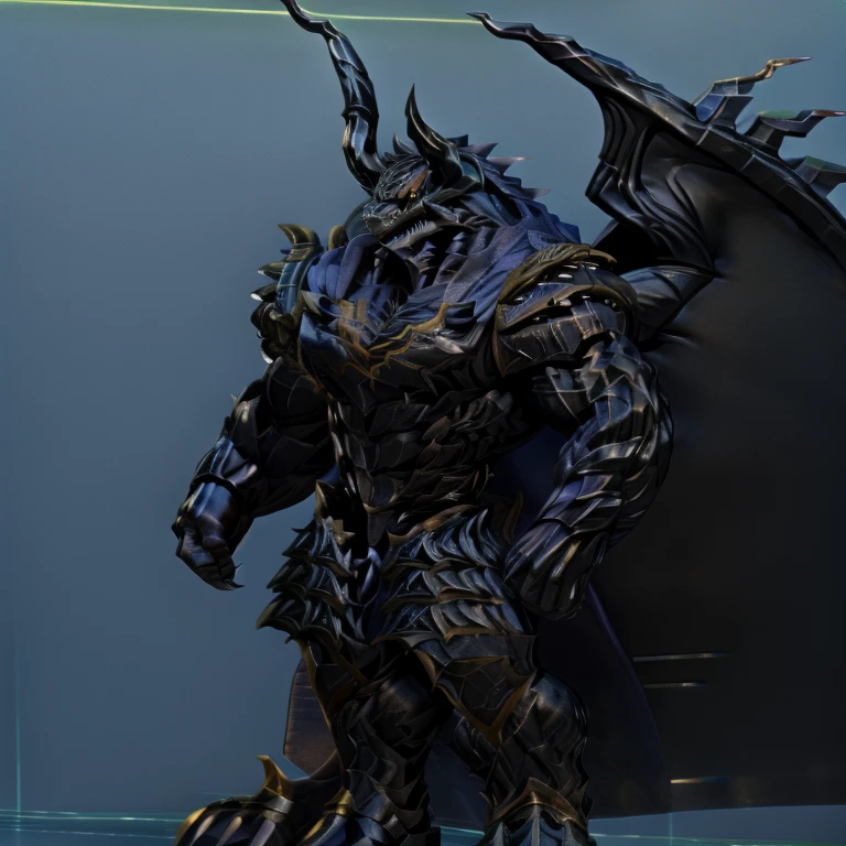demon lord dragon batzz, (masterpiece, best quality, detailed:1.2) full body, detailed full body, a knight's mechanical armor, glowing wide and heavy armor, wears full body armor. massive muscles, huge pecs, chiseled abs, huge pectorals, exaggeratedly huge muscles. wearing a cloak. unusually developed muscular body big muscle, pecs, triceps, traps, waist narrow, unusually developed muscular body, The claws are sharp, Sharp teeth, Spread wings, It has wings. have big wings.