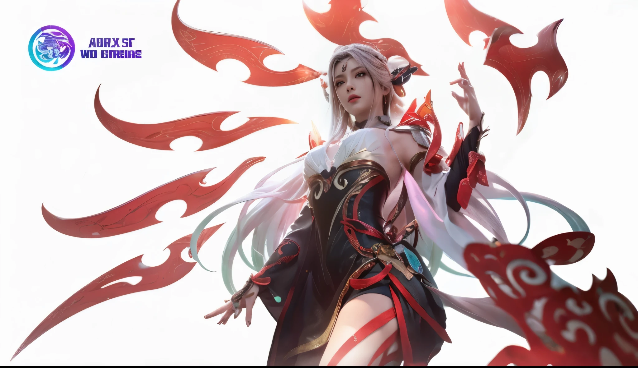 A demon queen with a plumage with large wings on both sides and horns, on the right side and a Valkyrie on the left side with an impressive plumage, High, amazing detail