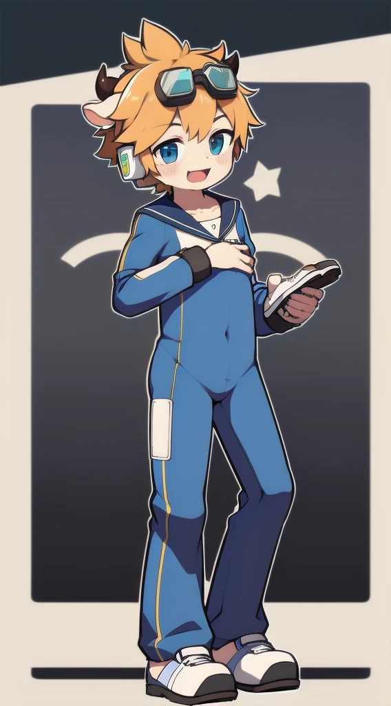 Second dimension boy,One-piece mountaineering suit,Horns,Cow ears,Put the headphones on your head,Stand up,Goggles,sports shoes,Slim,happy,Sailor collar