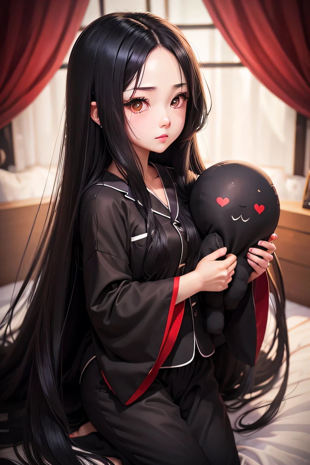 Long black hair　Cute pajamas　Hollow eyes　Yamato Nadeshiko　