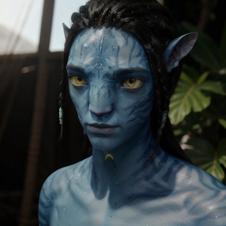 avtr:1.1, avatar style, portrait:1.6, 1boy, male, (AvLoak), (blue skin tone:1.0), (long braided hair:1.0), black hair color, yellow eyes, (adult), 18 years old:1, face wrinkles, wearing tribal clothing, detailed eyes, toned body, muscled body, vibrant colors, glowing, ethereal atmosphere, surrealistic dreamy lighting, textured skin, otherworldly beauty, mesmerizing photography, (best quality, highres), vivid colors, ultrarealistic, skin details, striped skin, sfw, face close-up:0.5, ultradetailed body