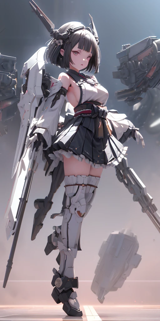 (highest quality)), ((masterpiece)), (Very detailed: 1.3), 3D, {(Japanese young girl)}, Japanese girl wearing gothic lolita outfit with white frills under armor, wears a futuristic Gundam mecha,(Gundam), With headgear, With V-fin , Armored Shoulders,Armed, Armor under the feet, Multi-layer texture perfect ratio, Octane Rendering, Duotone Lighting, Low ISO, wide aperture, White balance, Three-part method, Ultra HD 16k, High resolution (High Dynamic Range), Ray Tracing, NVIDIA, Super Resolution, Scattered beneath the surface, PBR Texturing, Post-processing, Anisotropic Filtering, Depth of written boundary, Maximum clarity and sharpness, Highly efficient subpixels, Subpixel Convolution, Particles of light, Scattered Light, Tyndall effect, whole body:1.5, Combat pose, cute, (cute:1.2), (Bobcut:1.3),Braid, Black Hair, Thick eyebrows, Light-colored irises, Big, bright black eyes, Long eyelashes, Small, light-colored, natural lips, (The average face of the Japan idol), (日本人特有のBaby Face:1.3), (), Wide forehead:1.2, Plump Cheeks, Small jaw, Visible side boob, (Has a huge weapon:1.5), In the Hangar,View your viewers,Focus on the eyes 、Firing at ground facilities、Holding a gun with both hands、Camel Toe、Giant tit、Nipple Puffs、Cleavage、Plump、Super big breasts、Super big butt、The shield is up!、Ultra-high altitude shooting、from the sky