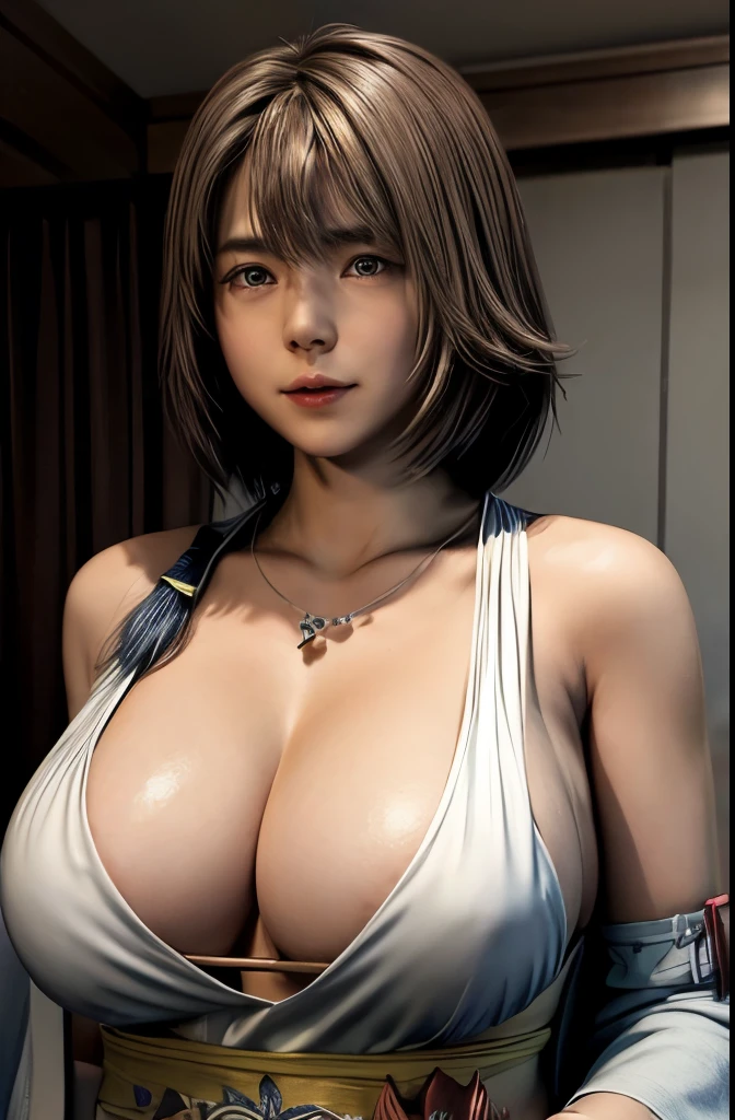 One girl, alone,,Removable sleeves, necklace,Yuna、,FFX,
Ultra-high resolution, photograph, photographrealistic, Very detailed, Detailed face, cute woman, 
Huge thick breasts, (masterpiece, high quality),View your viewers, (rich:1.4), 髪をなびかせるattractive, attractive, dream-like, , ((Thick bangs)),Micro Bikini、Tiny swimsuit、Too much exposure