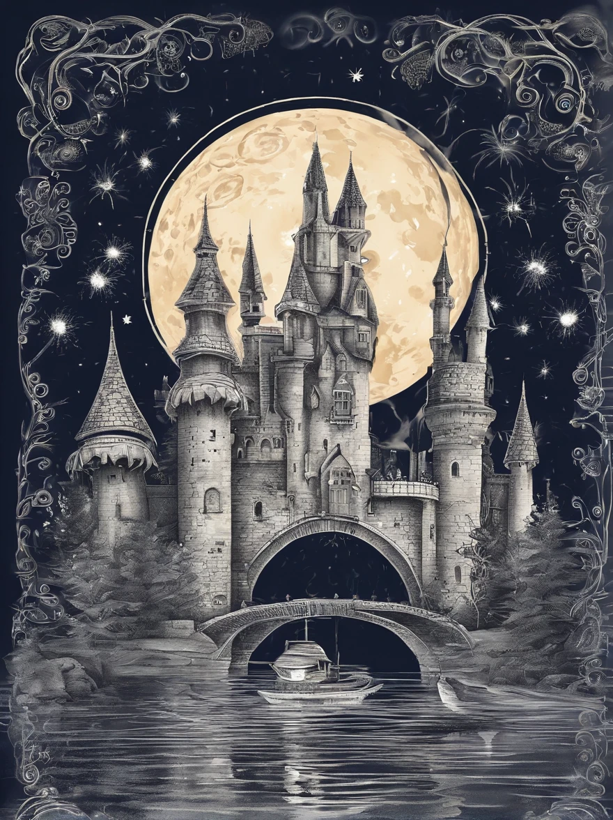 (Neon),Circuit Board,(moon:1.5),(Bubbles),(fireworks:1.5),Dreams,(Psychedelic),(Neon light),(A peaceful and magical dream castle),In this vibrant,Charming surroundings,center,A dreamy and majestic castle,Central Lake,Surrounded by a variety of aquatic plants,Many different types and colors of flowers adorn the beautiful landscape,Multiple waterfalls burst from nearby cliffs,Their waters sparkle in the dawn light,When they poured into the lake,The sun is just beginning to peek over the horizon,The first rays of sunlight of the day cast beautiful, warm tones over the castle and surrounding nature.,(Ultra HD, masterpiece, precise, Anatomically correct, textured skin, High Detail, high quality, The award-winning, 8k)