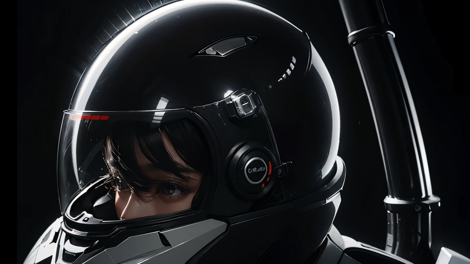 Best image quality, Excellent details, Ultra-high resolution, (realism: 1.4), Best illustrations, Favorite Details, Very condensed one girl, Delicate and beautiful features, Wearing a black and white mech, Wearing a mecha helmet, Hold the directional controller, Riding on motorcycle, The background is a futuristic city high tech lighting scene.