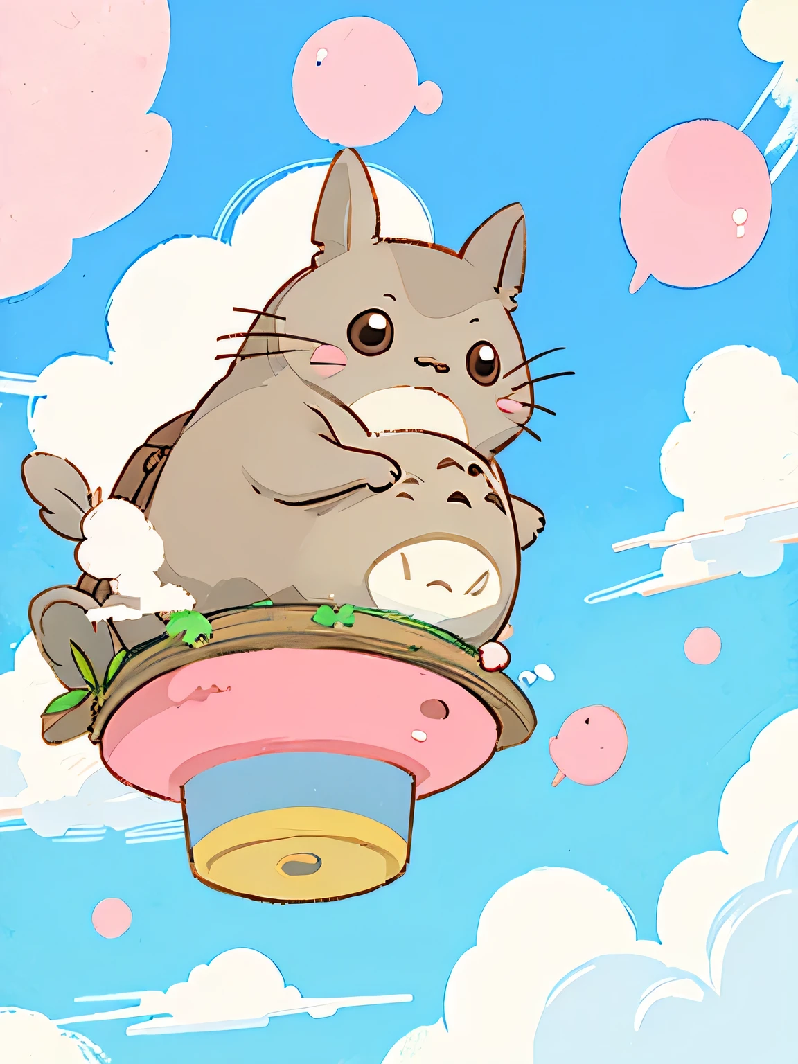 Momoko Sakura style, Kawaii Design, Chibi, (((on the Clouds))), Totoro, Totoro Forest