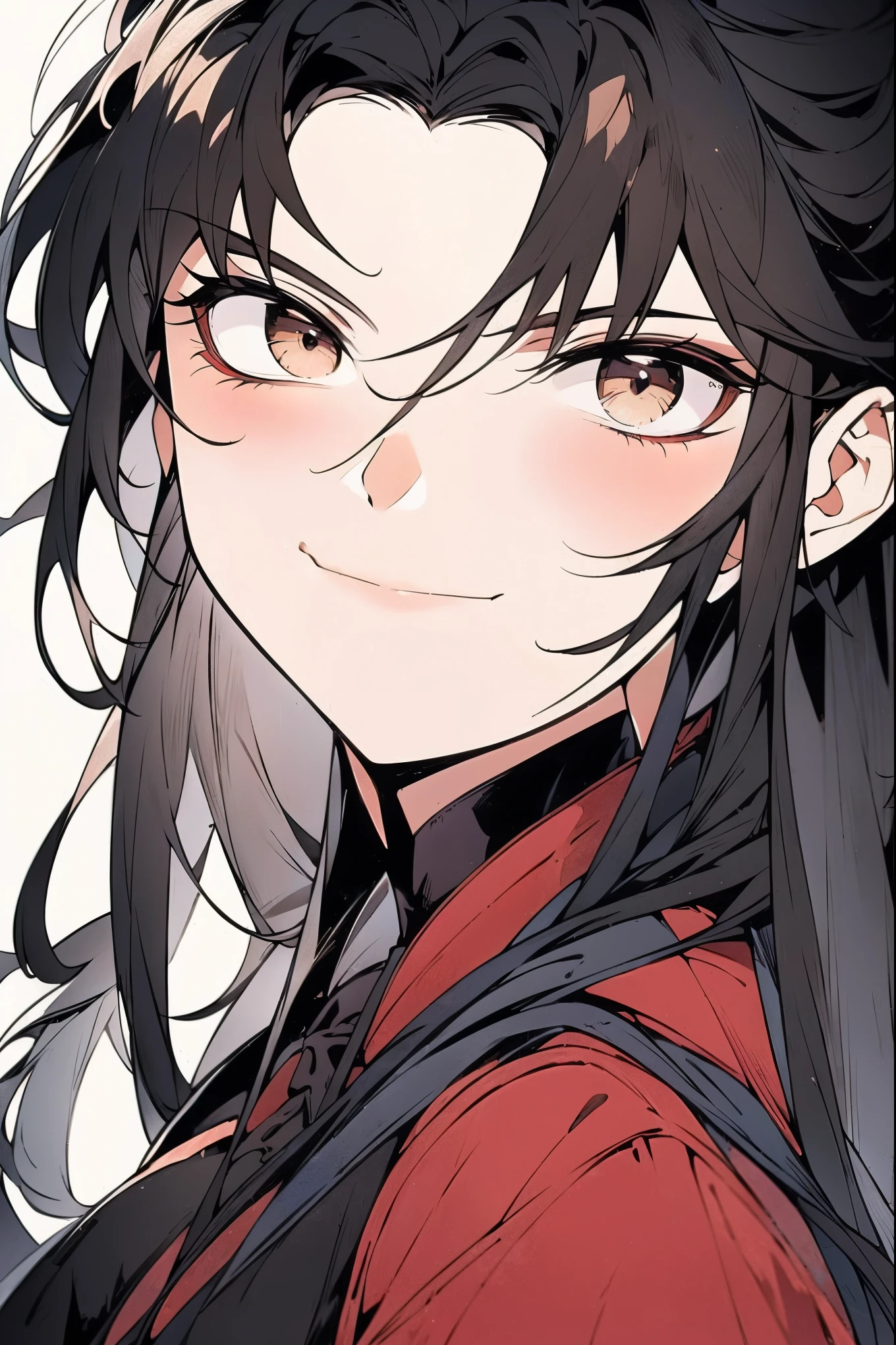 (masterpiece)，(Highest quality)，(Best details)，(High Definition)，(Beautiful works)，(Full body picture)，Chinese fantasy style，1girl,Perfect body，full，((black hair)),Black eyes，((Black clothes))，(((Villain image))),((Beautiful clear eyes)),(Proud smile),((Simple plain white background))