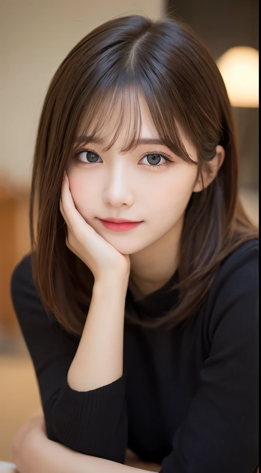 table top, highest quality, shape, Super detailed, finely, High resolution, 8k wallpaper, Perfect dynamic shape, beautiful and detailed eyes, long sleeve winter dresses,medium hair, small breasts, natural color lip, random sexy pose,smile,、20 year old girl、midnight、beautiful and detailed face、perfect and beautiful face,Big eyes、RAW photo、Spread your arms and legs wide apart、Express your best mood with your whole body、beautiful and detailed eyes、small face、beautiful duplex、slim face and style、blur the background
