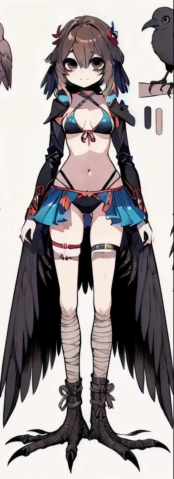Harpie Brown Hair Fleeting bikini Swimwear Bird legs Character portrait whole body Japanese anime hand drawn illustration