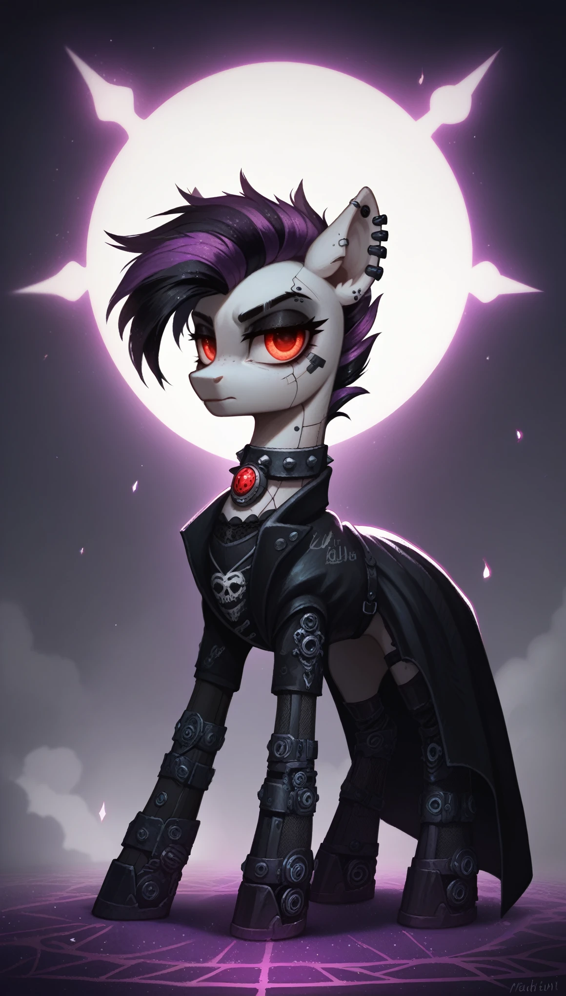 score_9,score_8_up,score_7_up,score_6_up, Gothic pony, cybergoth fashion, glowing backlight, club scene, glitter, whimsical, enchanted, magical, fantasy art concept, intricate details,