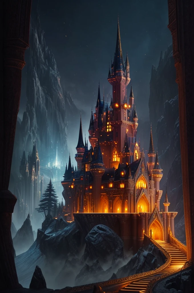The dream castle carved with warm light, pure and complex gold lines is a kind of architecture full of fairy tale color and romantic atmosphere. The magnificent dream castle usually has a magnificent appearance.,
The towering fantasy castles often have towers and spires that reach into the sky. The architectural style and layout of fantasy fantasy castles are often different from those in the real world.
,Full of fantasy and fantasy elements Dreamy mysterious magic magical atmosphere,Romantic movie shot master art masterpiece high detail highly detailed digital art,Fantasy Art Performance,Surreal
