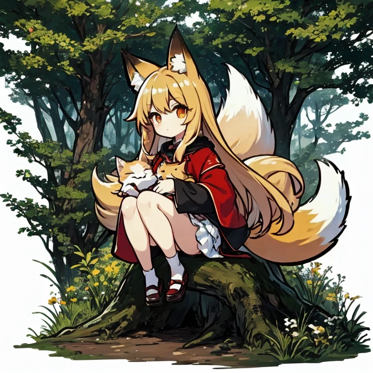 cute、Fox Girl、in the forest、