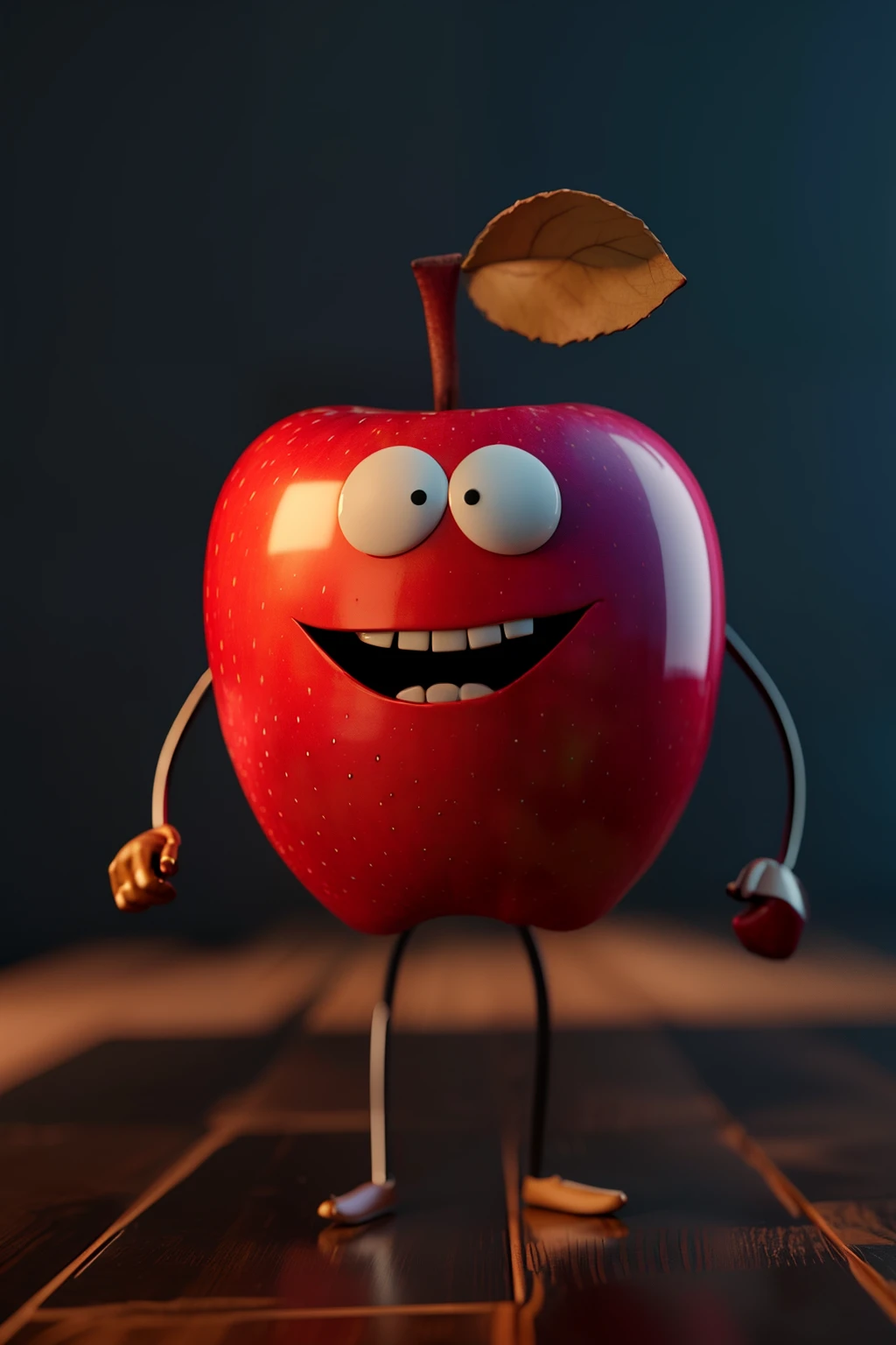 masterpiece, high quality, One Apple, Cartoon characters, 3D, c4d, Blender、He is smiling with his mouth wide open.