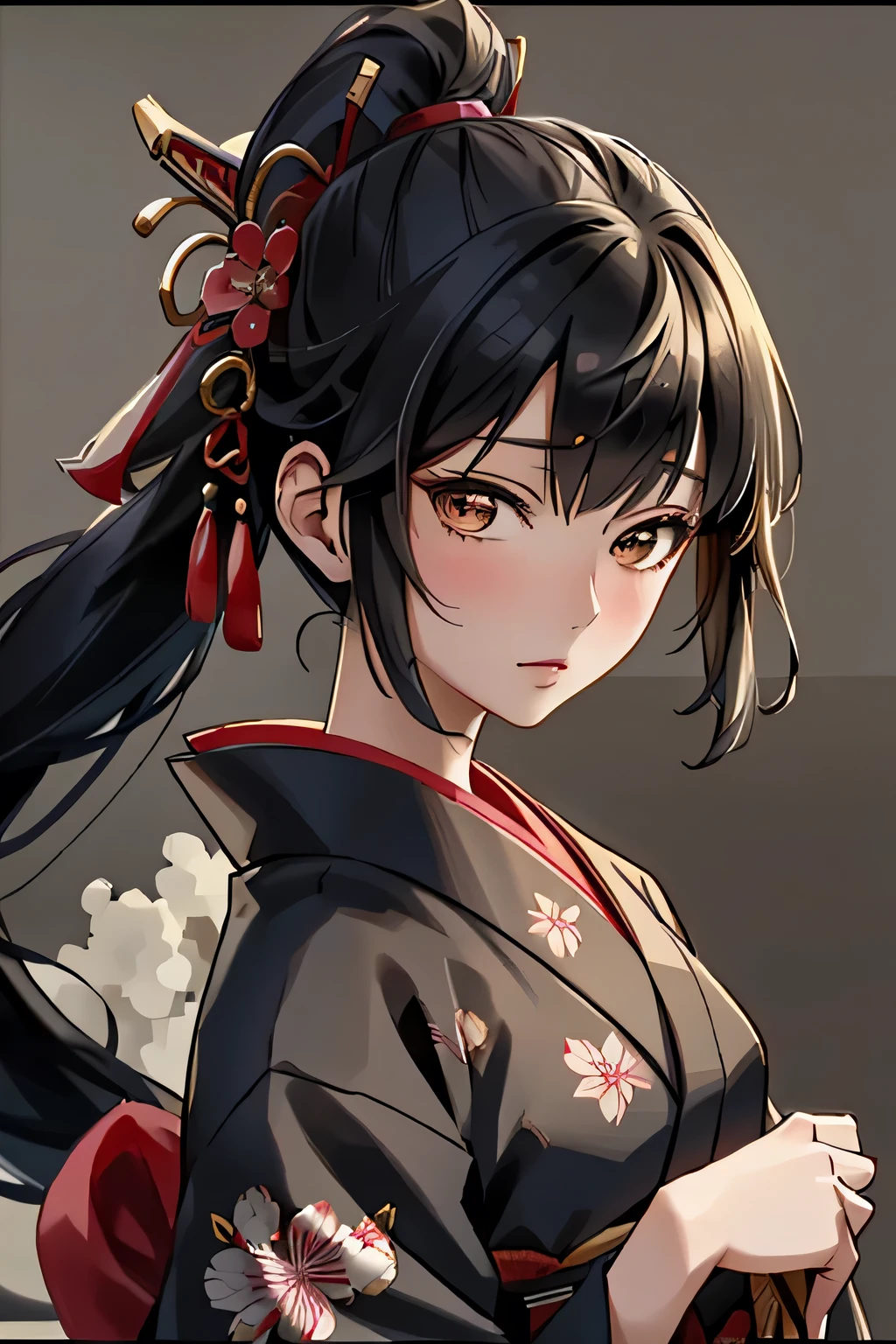 ((1 woman)), Fuji frame , nihongami, hime, Toda-Mariko, Bust Shot , One head, one person, upper body close-up, Ukiyo-e, geisha, Japan, Japanese, kimono, Beautiful woman , Bunkin Takashimada , Edo period, princess, Japanese hairstyle, Nihon-Gami, Nippon-Kami, home, ultra-realistic, photo-like, beautiful Japanese princess Geisha's Reflection on Katana: Sushi Scream, Edo period, princess, Japanese hairstyle, ultra-realistic, photo-like, beautiful Japanese princess