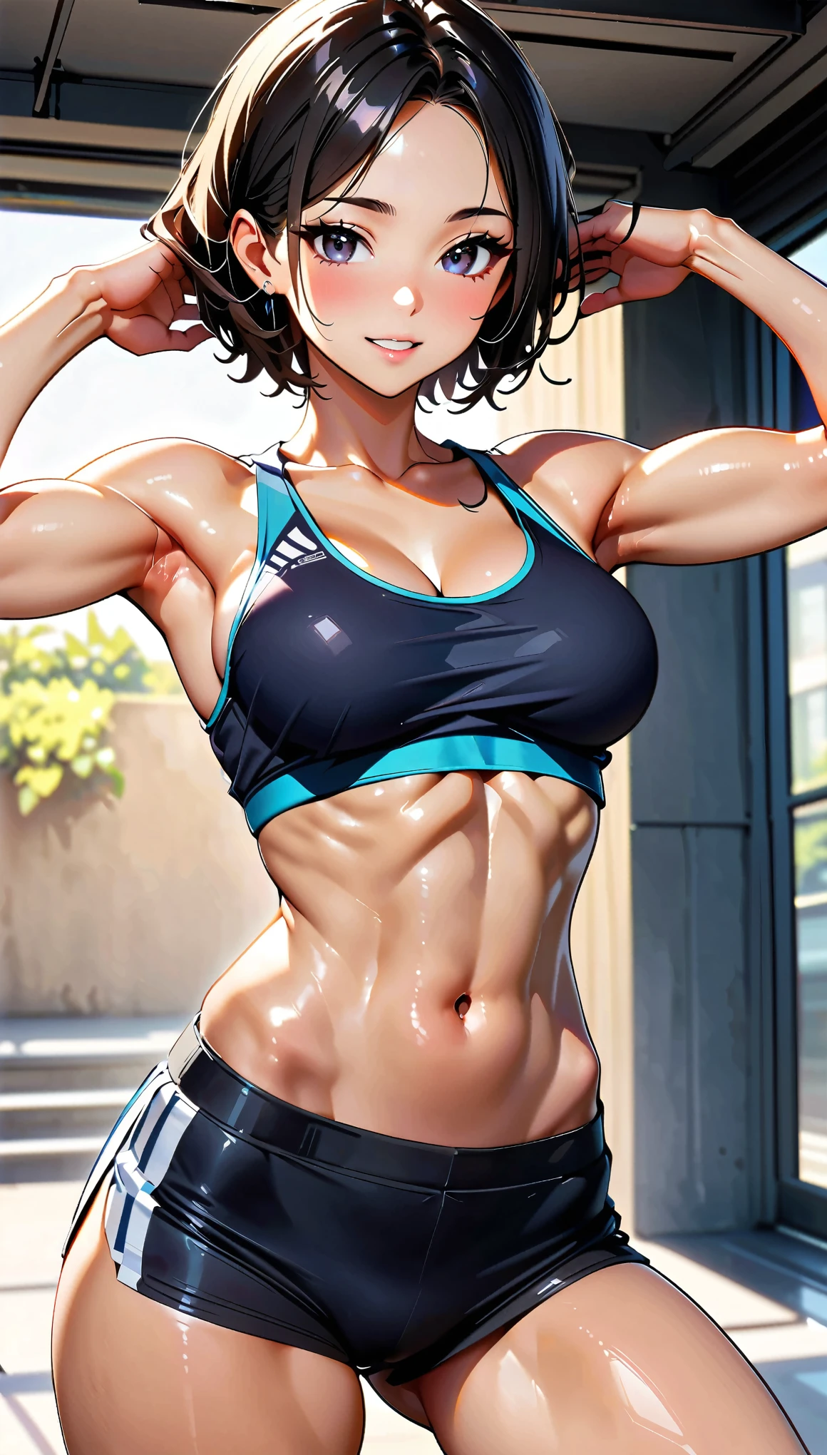 (BEST lighting) , (ultra intricately detailed) , 4K unification, (super-detailed CG: 1.2) , (8K: 1.2),(Original), (Masterpiece) , (Best quality),(Masterpiece:1.4),Anime-ish high quality,(Masterpiece),Masterpiece, Best quality, absurderes,((masterpeace, 4K, 8K, Yes, A high resolution))1girll, She was hiking a mountain,Head to a mountain resort, hiking clothes, Spring, Boots, Perfect figure, Short purple asymmetrical hair, Sweat, Dynamic pose, ((body builder:1.5)),Temple background,(Beautiful bace),(Girl),(Female),(((Upper body:1)))