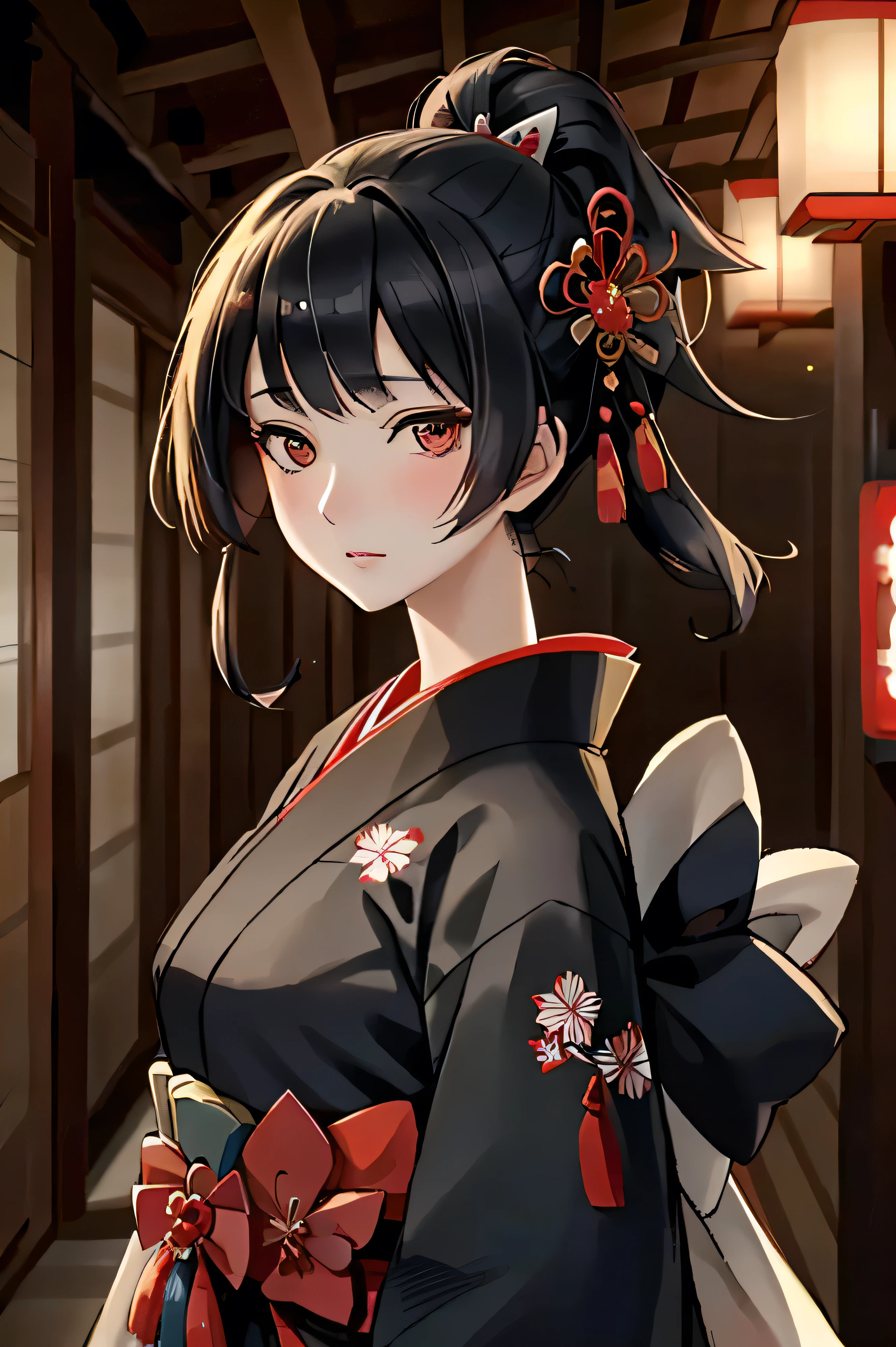 ((1 woman)), Fuji frame , nihongami, hime, Toda-Mariko, Bust Shot , One head, one person, upper body close-up, Ukiyo-e, geisha, Japan, Japanese, kimono, Beautiful woman , Bunkin Takashimada , Edo period, princess, Japanese hairstyle, Nihon-Gami, Nippon-Kami, home, ultra-realistic, photo-like, beautiful Japanese princess Geisha's Reflection on Katana: Sushi Scream, Edo period, princess, Japanese hairstyle, ultra-realistic, photo-like, beautiful Japanese princess