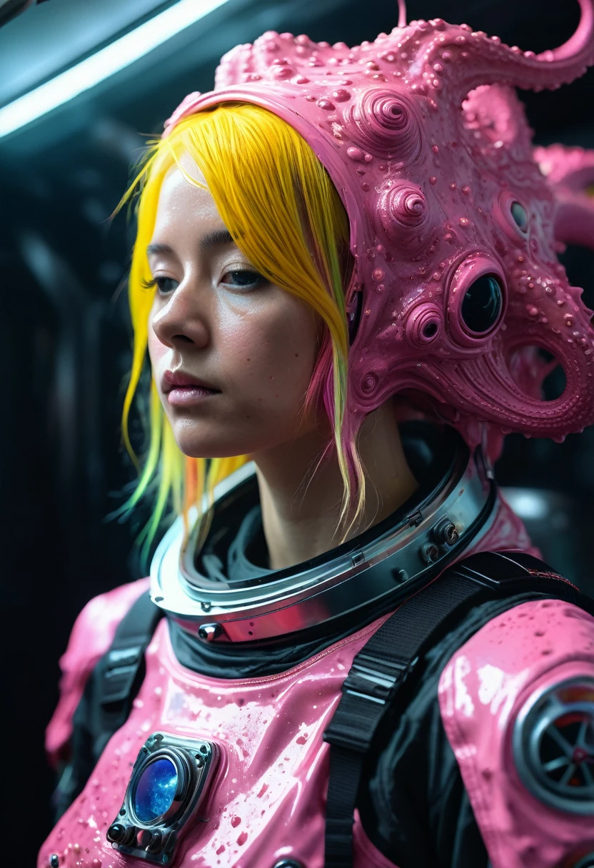 8K, ARTISTIC photogrAphy, best quAlity, mAsterpiece: 1.2), A (potrAit:1.2) ASTRONAUT  pink Cthulhu , full body RAW candid cinema, yellow hair, 16mm, color graded portra 400 film, remarkable color, ultra realistic, sad admosphere, dark lighting, oppressive atmosphere, depressive colors, kodak portra 400, photograph,r, Natural Light,  Pinhead lighgts, blur reflection, Brush Strokes, Smooth, abstract, Splatter, Oil On Canvas, rainbow colors, fractal isometrics details bioluminescens : a stunning realistic photograph of wet bone structure, 3d render, octane render, intricately detailed, titanium decorative headdress, cinematic, trending on artstation | Isometric | Centered