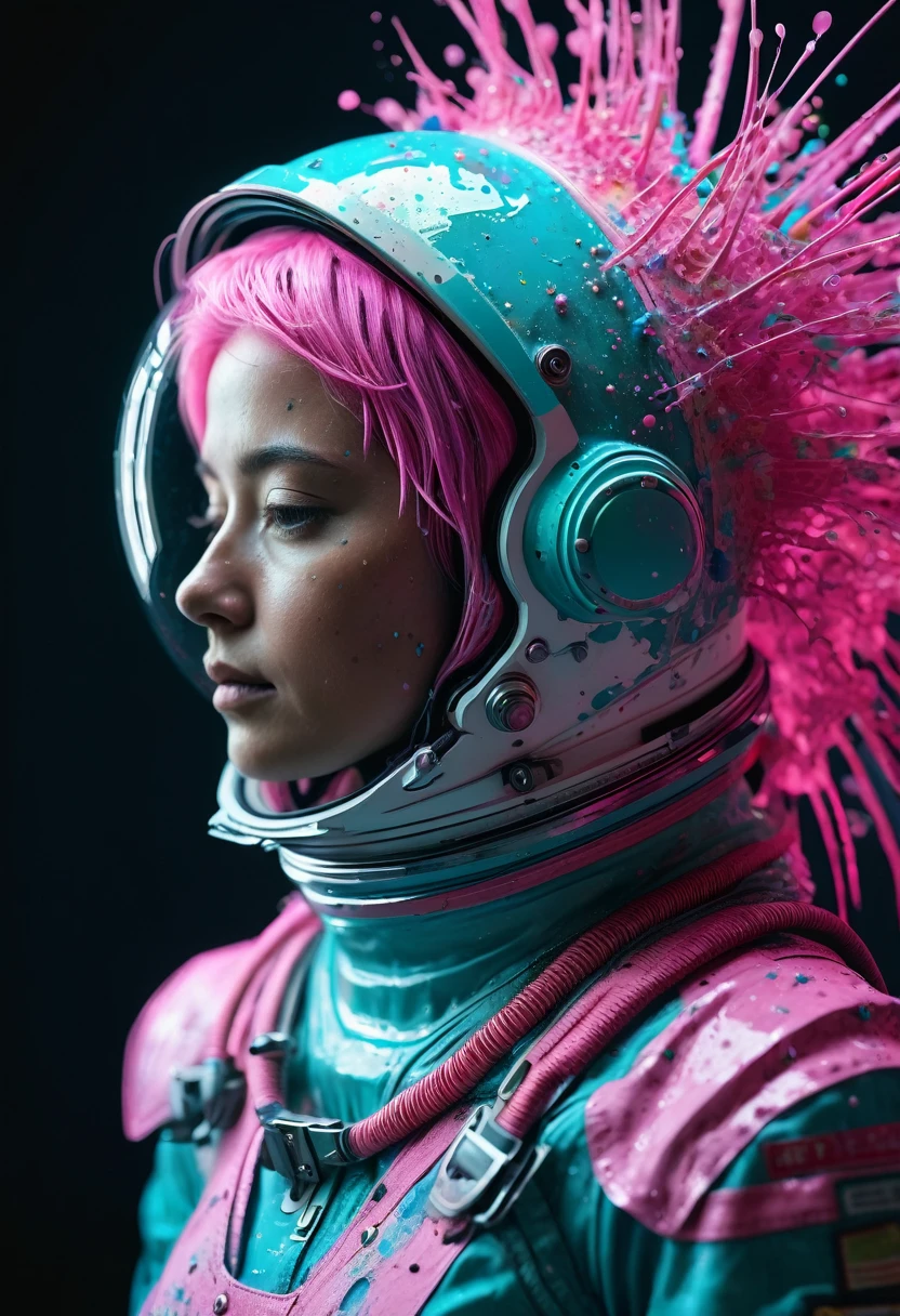 8K, ARTISTIC photogrAphy, best quAlity, mAsterpiece: 1.2), A (potrAit:1.2) ASTRONAUT pink , full body RAW candid cinema, cyan hair, 16mm, color graded portra 400 film, remarkable color, ultra realistic, sad admosphere, dark lighting, oppressive atmosphere, depressive colors, kodak portra 400, photograph,r, Natural Light, Pinhead lighgts, blur reflection, Brush Strokes, Smooth, abstract, Splatter, Oil On Canvas, rainbow colors, fractal isometrics details bioluminescens : a stunning realistic photograph of wet bone structure, 3d render, octane render, intricately detailed, titanium decorative headdress, cinematic, trending on artstation | Isometric | Centered