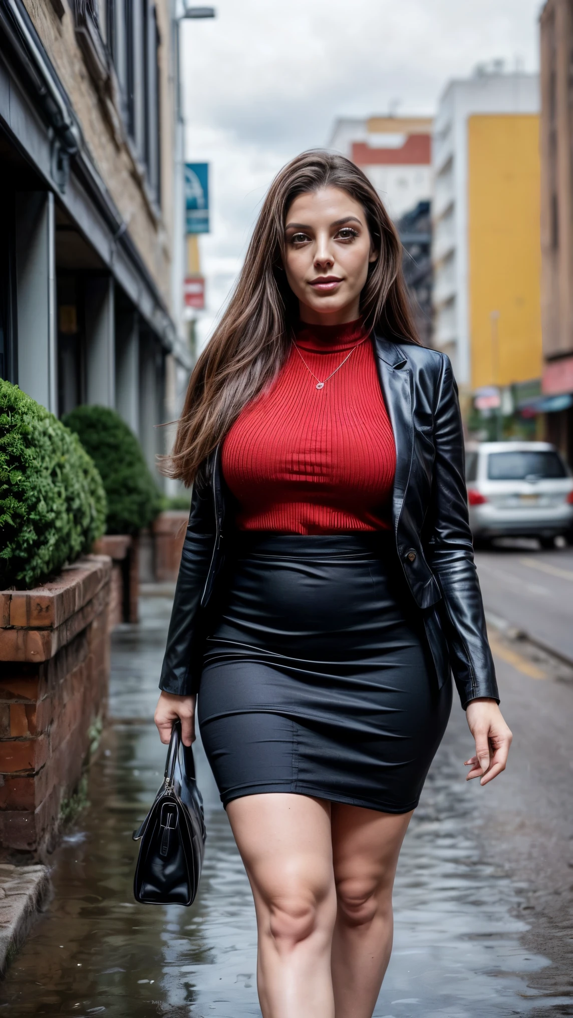 (mesa,alta qualidade,16K:1.1),(profundidade de campos:1.3) ,((corpo frontal:1.35)),eslovaco ,mulher madura, ((Business suit, pencil skirt)), seios enormes, voluptuoso, grosso, curved,(olhando para o espectador:1.3),(Tiro de corpo inteiro:1.2),(nevando:1.2),(Bela vista noturna da cidade:1.2),