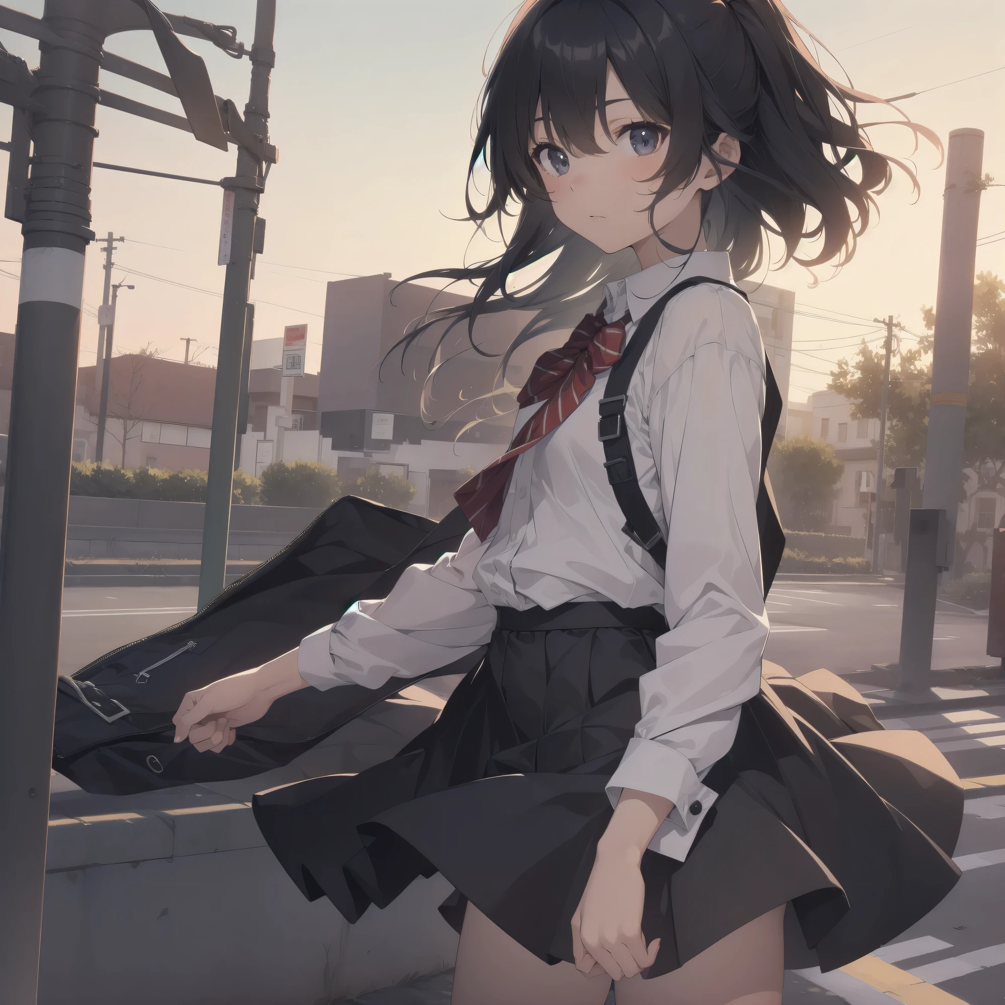 ultra-absurdres-Top quality by artist God, ultra-detailed, high resolution, anime moe artstyle, best anime 8k konachan wallpaper, pixiv contest winner, pool:2810, perfect anatomy,break, 1girl, (Please draw a girl walking sleepily to school alone. )break,(Solo,little female, 13-year-old:1.3),Full limbs, complete fingers,a junior high school student, (very short hair), short cut, flat chest, , small butt, small black eyes, beautiful detailed eyes, well-proportioned iris and pupils, expressive eyes, highres detailed hair, soft expression, school_uniform, bowtie, collared shirt. pleated skirt,(Detailed Lighting), (Detailed background), in the School commute route. break,super detailed skin, Best cinematic lighting powered by famous artist, 8k,beauty illustration,photoshop_(medium),very aesthetic,break,((artist:beni_shake )), artist:bolze ,artist:oyari ashito ,artist:kantoku ,