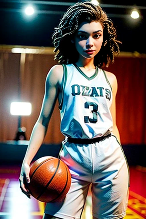 (8k, highest quality, masterpiece:1.2), (Realistic, photo-Realistic:1.37), Very detailed,highest quality, Ultra-high resolution, Professional Lighting, Photon Mapping, Radio City, Physically Based Rendering, Cinema Lighting, Basketball court,Depth of written boundary, Sharp focus,Sunbeam, Good composition,(Bokeh:1.2) One girl,alone,(whole body), (Mouth closed),Beautiful fine details, Pause, Tight waist,Basketball Uniforms, Black Hair,Messy Hair,Long hair blowing in the wind,(Ulzzang-6500:1.2) Mix 4, Hello、Squat、smile、Make your face smaller