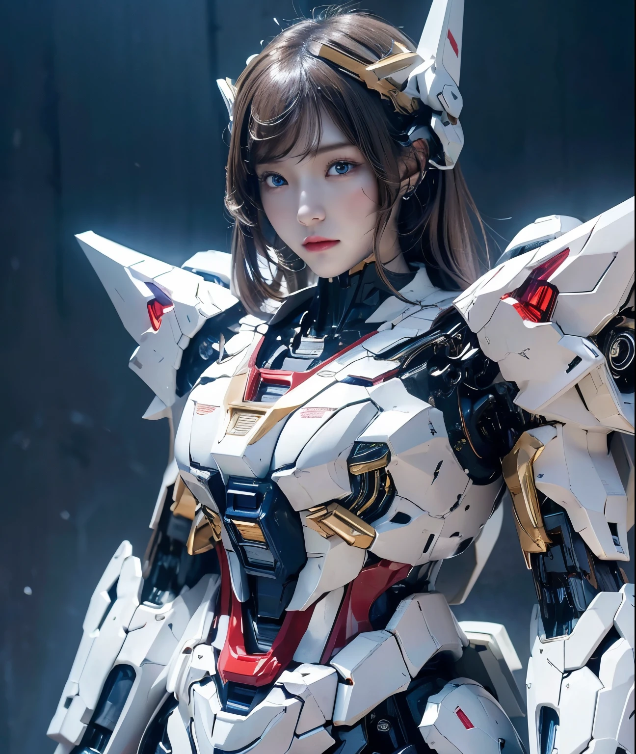 Textured skin, Super Detail, Attention to detail, high quality, 最high quality, High resolution, 1080p, hard disk, beautiful,(Gundam),beautifulサイボーグ女性,Mecha Cyborg Girl,Battle Mode,Girl with a mechanical body,She wears a futuristic Gundam mecha,Full Body Shot