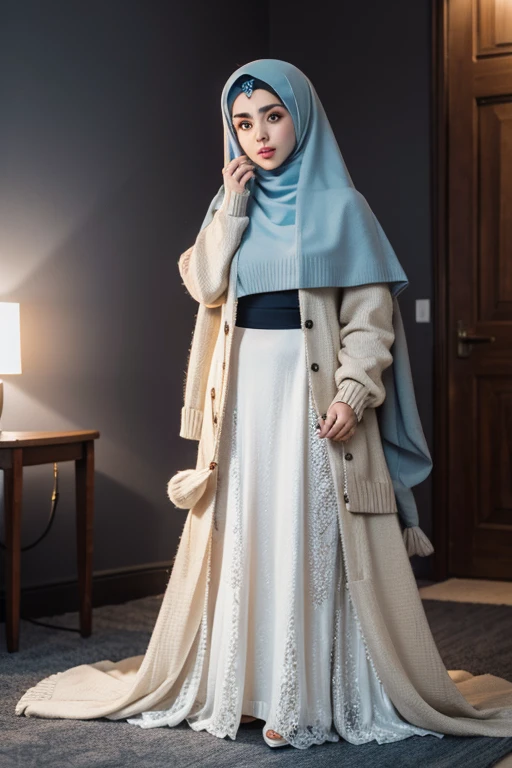 Full body photo shot,(RAW photo, best quality), POV, (realistic, photo-realistic:1.3), ((Sweaters Outfits)), HIJAB OUTFITS DRESS, best quality of Hijab Girl, Full Hijab Dress, highly detailed, masterpiece, ultra-detailed, illustration, 1girl, upper_body, dynamic angle, world masterpiece hijabi, extremely detailed CG unity 8k wallpaper, ink, Amazing, cinematic lighting, full body photo shot